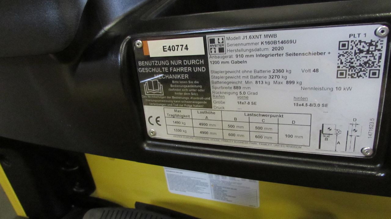 Frontstapler gebraucht: Hyster 3-Rad Elektrostapler J 1.6 XNT (MWB) Hyster J 1.6 XNT (MWB) * 3-Rad Elektrostapler