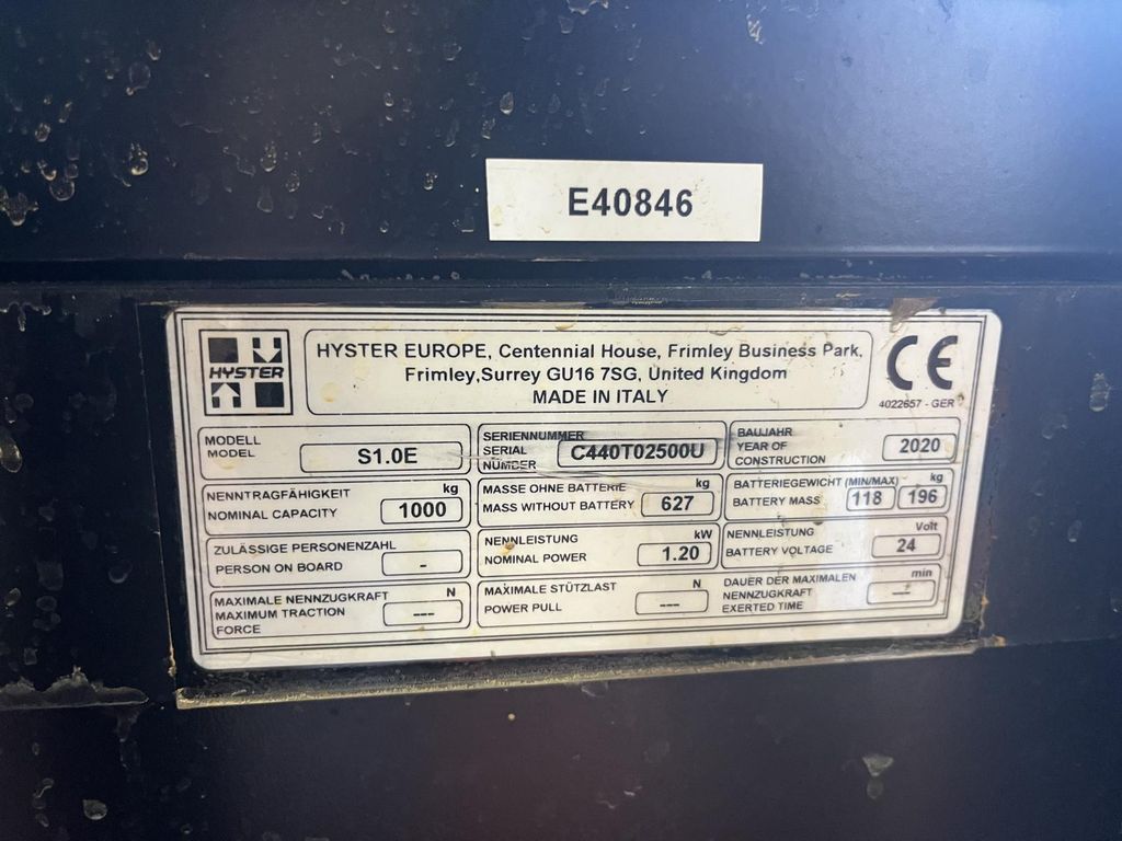 Gabelhochhubwagen gebraucht: Hyster Hochhubwagen S 1.0 E Hyster S 1.0 E * Hochhubwagen